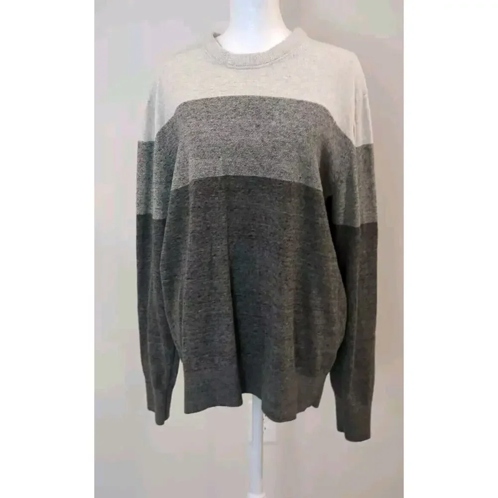 Gap Long Sleeve Heathered Gray Striped Sweater Size Large Long Sleeve Men